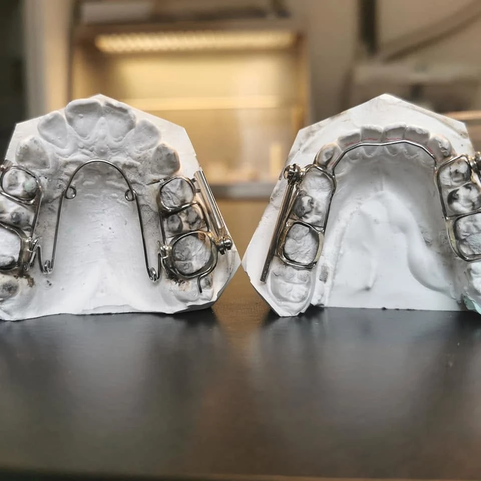 To tandmodeller med forskellige metaltråde, stillet ved siden af hinanden